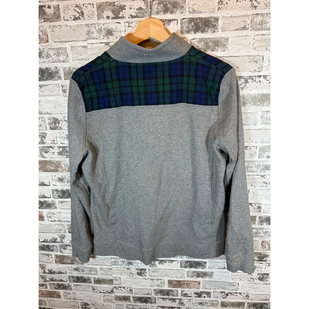 Vineyard Vines Quarter Zip Pullover Mens Large Gray Plaid Shoulder